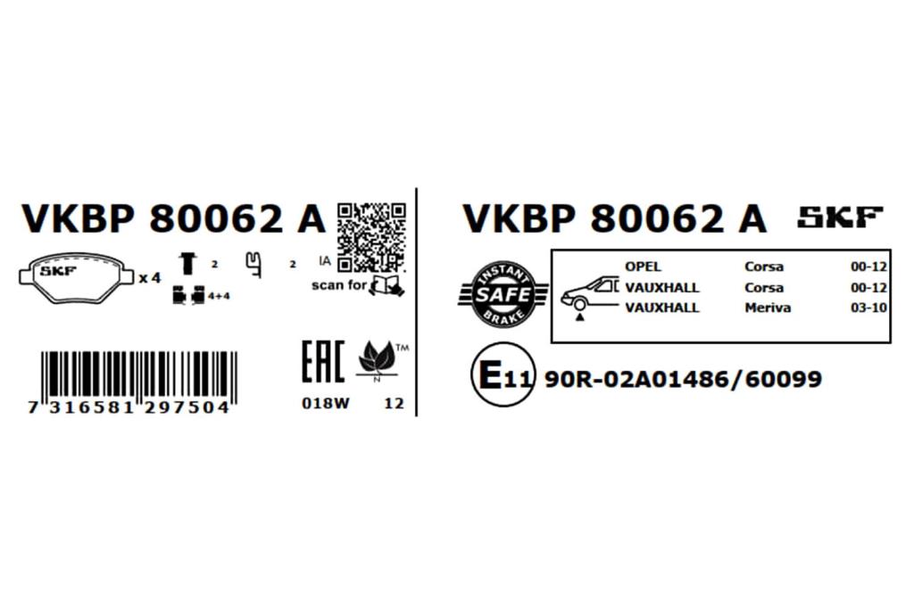 Jogo de 4 pastilhas de travão SKF ref. VKBP 80062 A